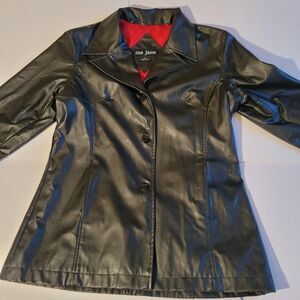 Me Jane Women's Faux Black Leather Jacket Size Large 3 Button 2 Pockets